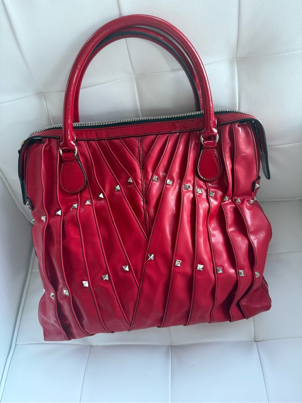 Valentino Garavani Red Studded Leather Tote